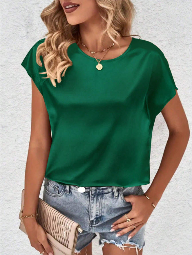Stylish women's batwing sleeve top with a round neck – Milena-Dark green-S-State of Style