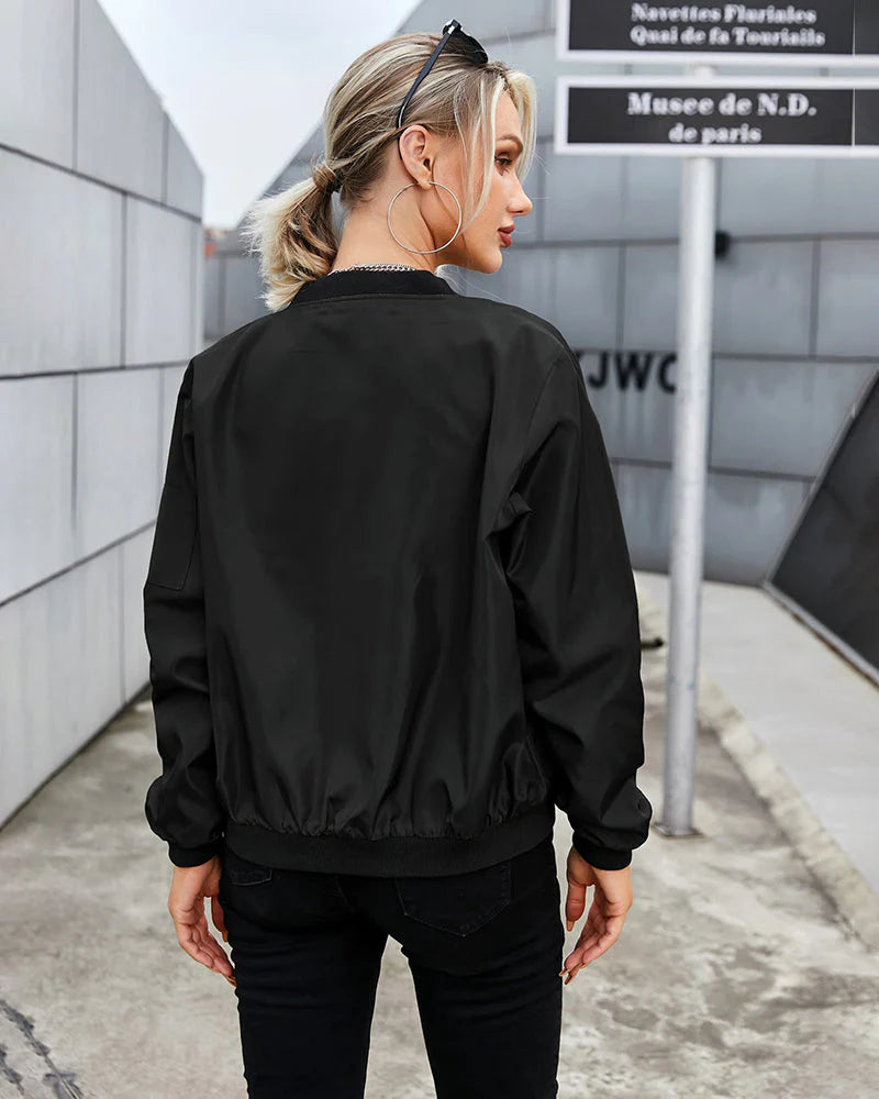 Stylish Women's Bomber Jacket | Lightweight & Comfortable-Black-S-State of Style