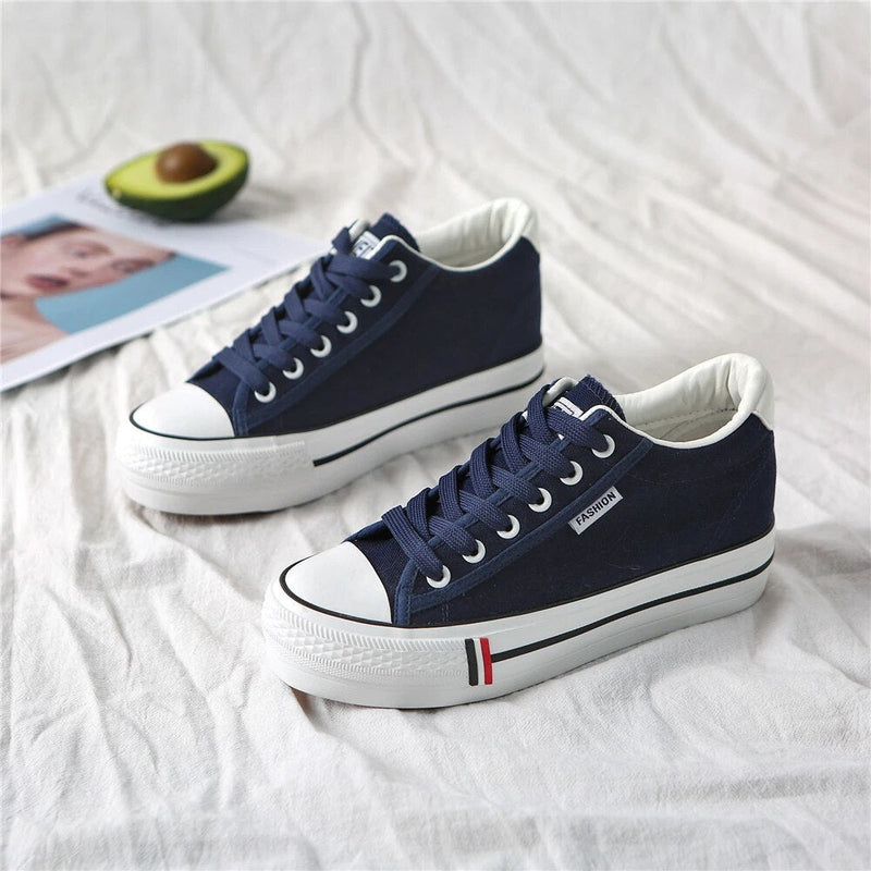 Stylish women's canvas sneakers with platform sole – Leonie-Dark blue-3-State of Style