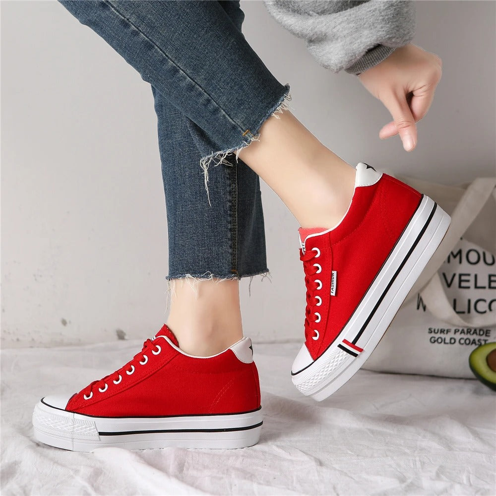 Stylish women's canvas sneakers with platform sole – Leonie-Dark blue-3-State of Style