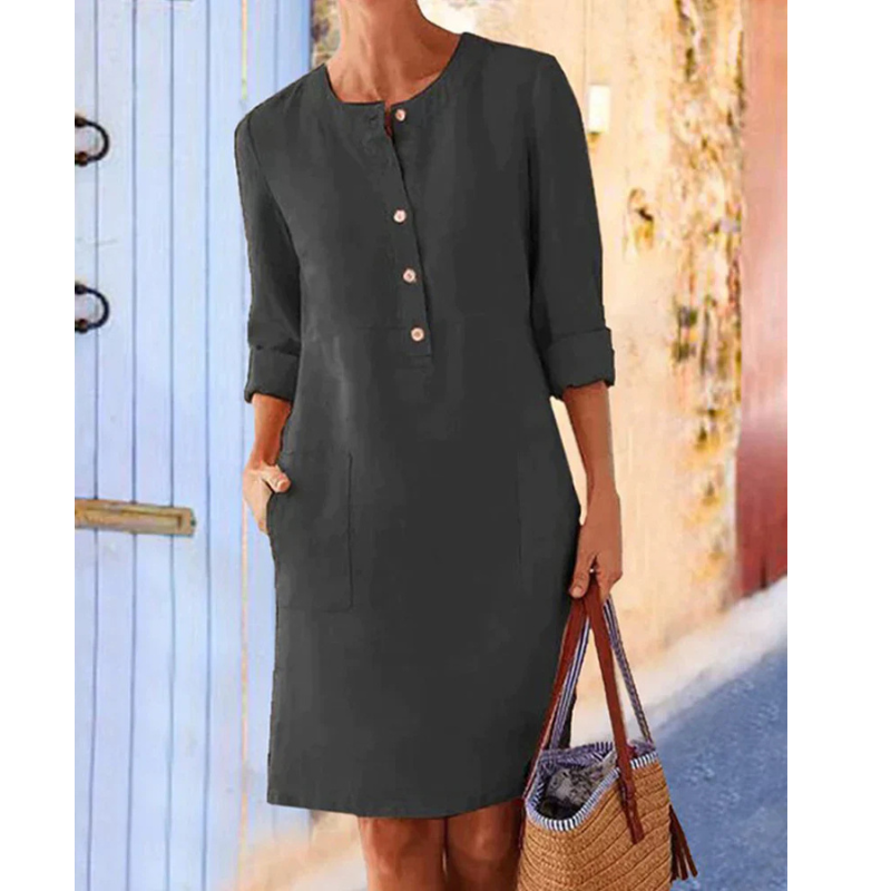 Stylish women's casual dress with pockets & round neckline – Niva-Black-M-State of Style