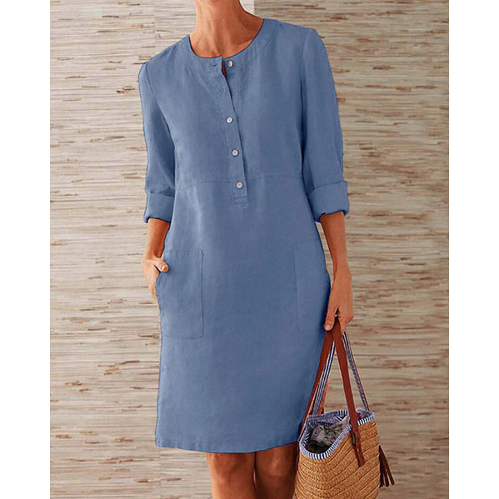 Stylish women's casual dress with pockets & round neckline – Niva-Blue-M-State of Style