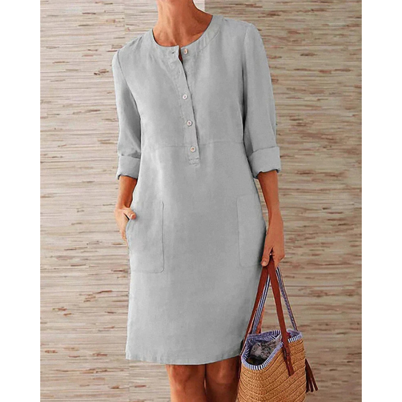 Stylish women's casual dress with pockets & round neckline – Niva-Dark green-M-State of Style