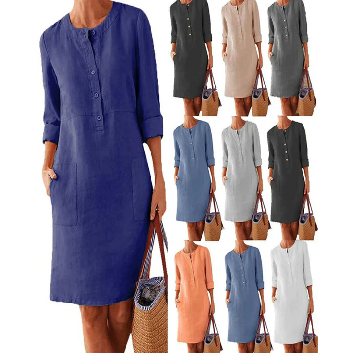 Stylish women's casual dress with pockets & round neckline – Niva-Navy blue-M-State of Style