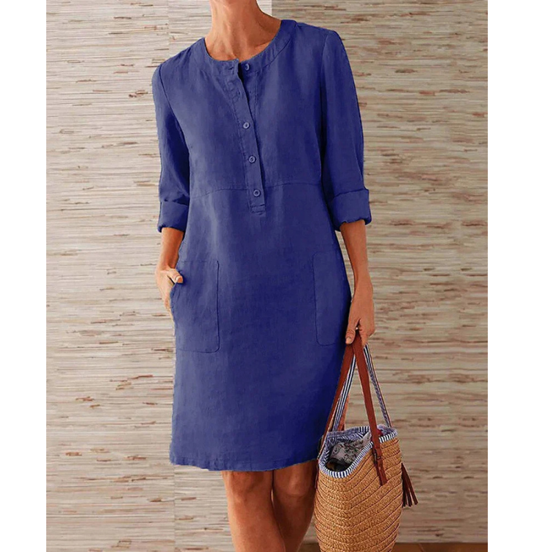 Stylish women's casual dress with pockets & round neckline – Niva-Navy blue-M-State of Style