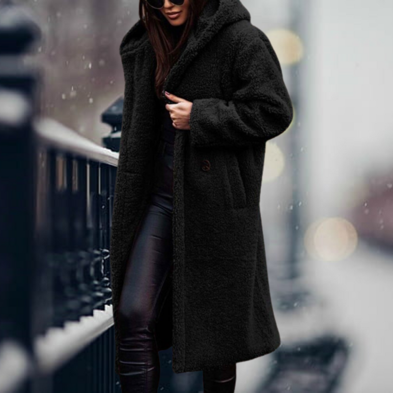 Stylish Women's Faux Fur Coat with Hood - Vivienne-Black-S-State of Style