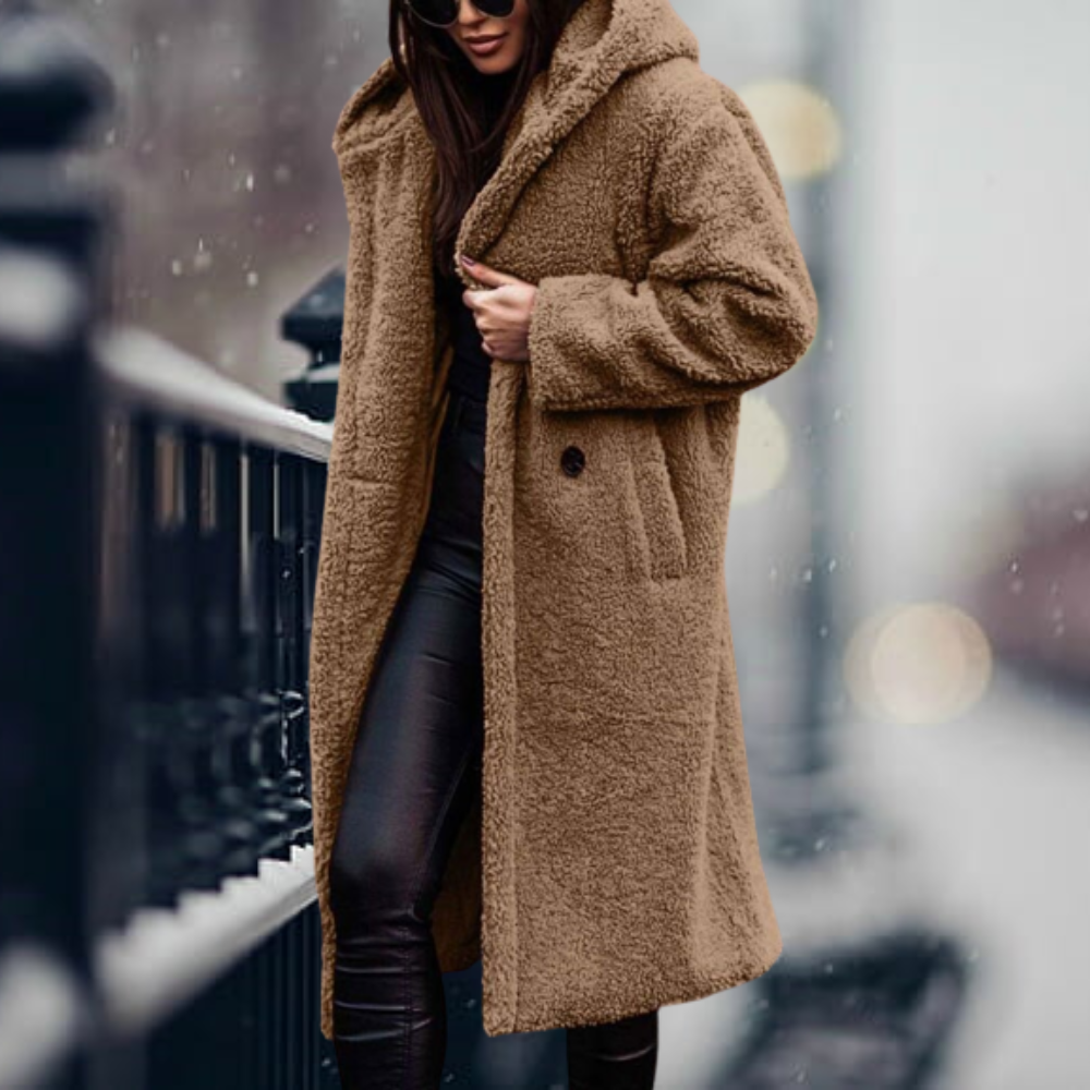Stylish Women's Faux Fur Coat with Hood - Vivienne-Camel-S-State of Style