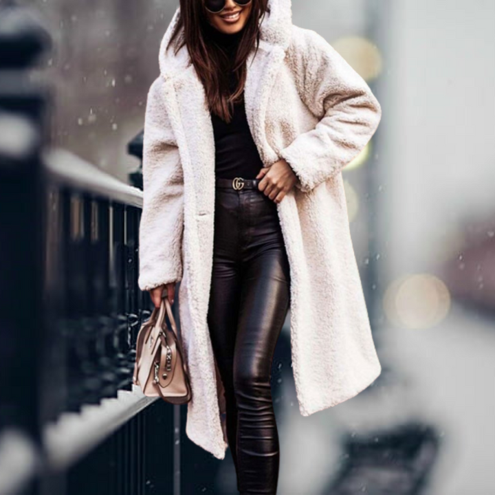 Stylish Women's Faux Fur Coat with Hood - Vivienne-Cream White-S-State of Style