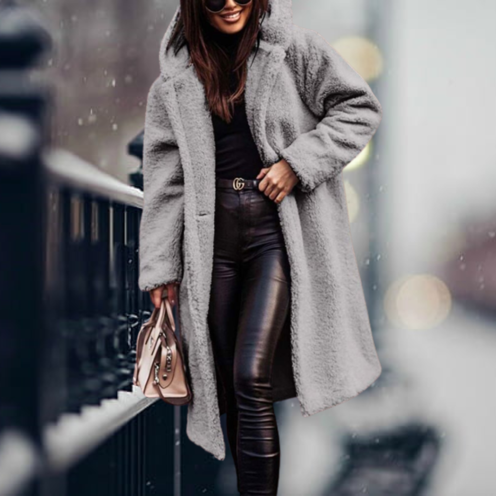 Stylish Women's Faux Fur Coat with Hood - Vivienne-Grey-S-State of Style