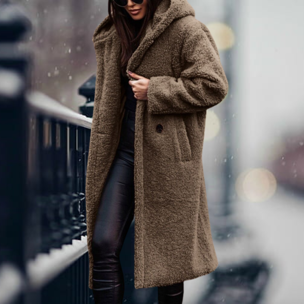 Stylish Women's Faux Fur Coat with Hood - Vivienne-Khaki-S-State of Style