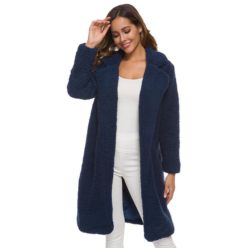Stylish Women's Faux Fur Coat with Hood - Vivienne-Navy Blue-S-State of Style