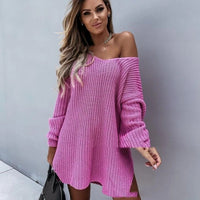 Stylish Women's Knit Denim Dress | Comfortable & Trendy-Pinkish Red-S-State of Style