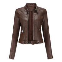 Stylish women's leather jacket in classic design – Marlene-Beige-S-State of Style