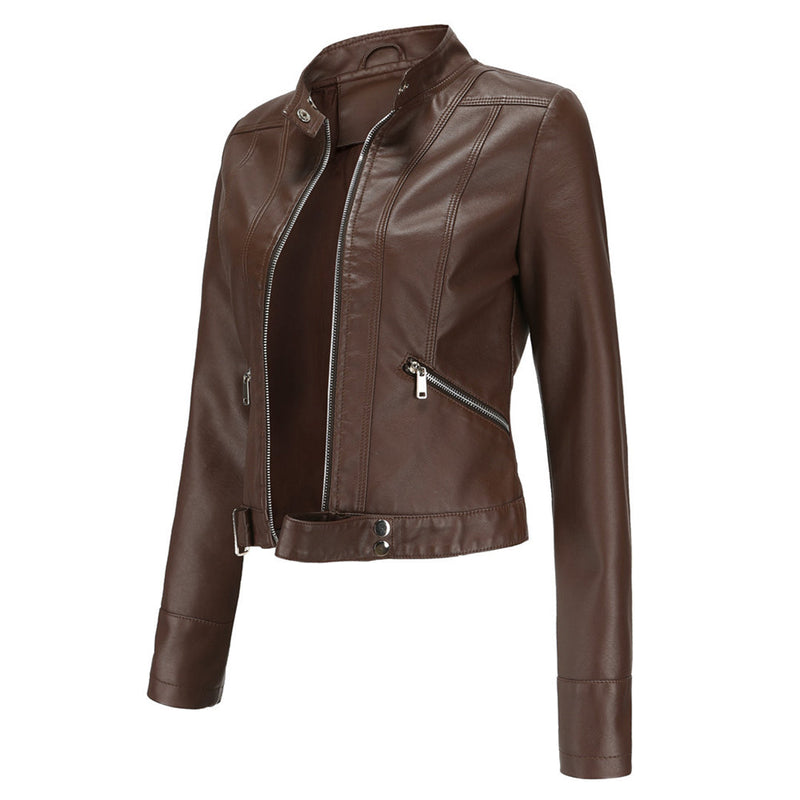 Stylish women's leather jacket in classic design – Marlene-Black-S-State of Style