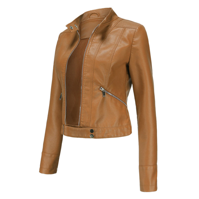 Stylish women's leather jacket in classic design – Marlene-Black-S-State of Style