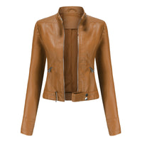 Stylish women's leather jacket in classic design – Marlene-Coffee brown-S-State of Style