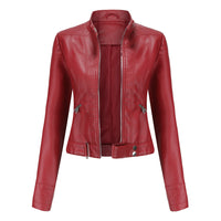 Stylish women's leather jacket in classic design – Marlene-Red-S-State of Style