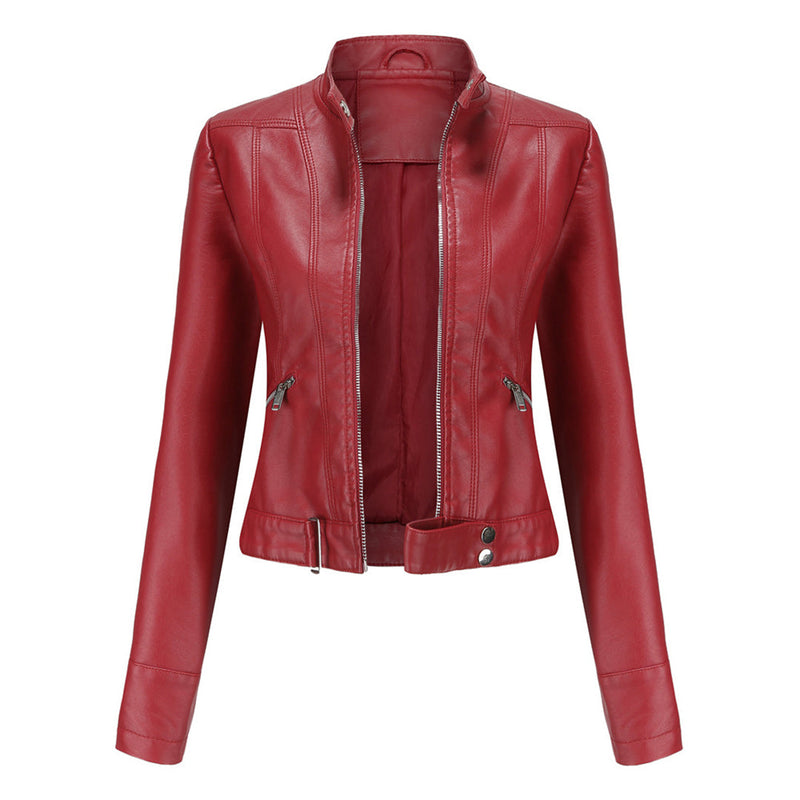 Stylish women's leather jacket in classic design – Marlene-Red-S-State of Style