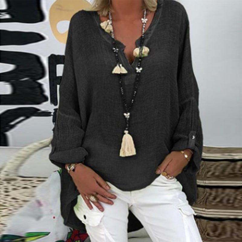 Stylish women's linen blouse – Elodie-Black-S-State of Style