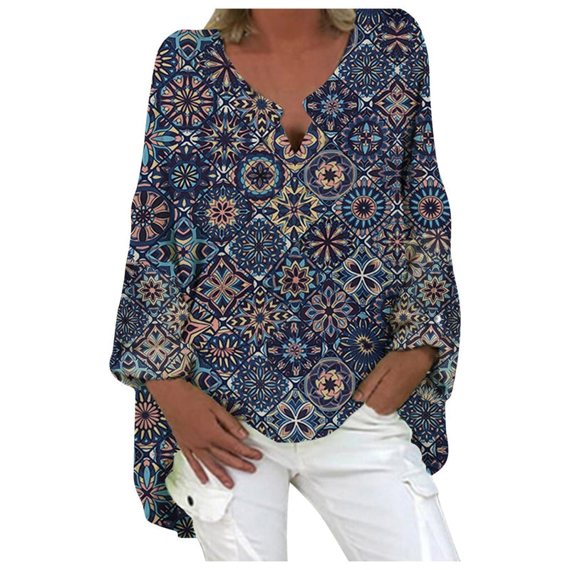 Stylish women's linen blouse – Elodie-Blue Brown-S-State of Style