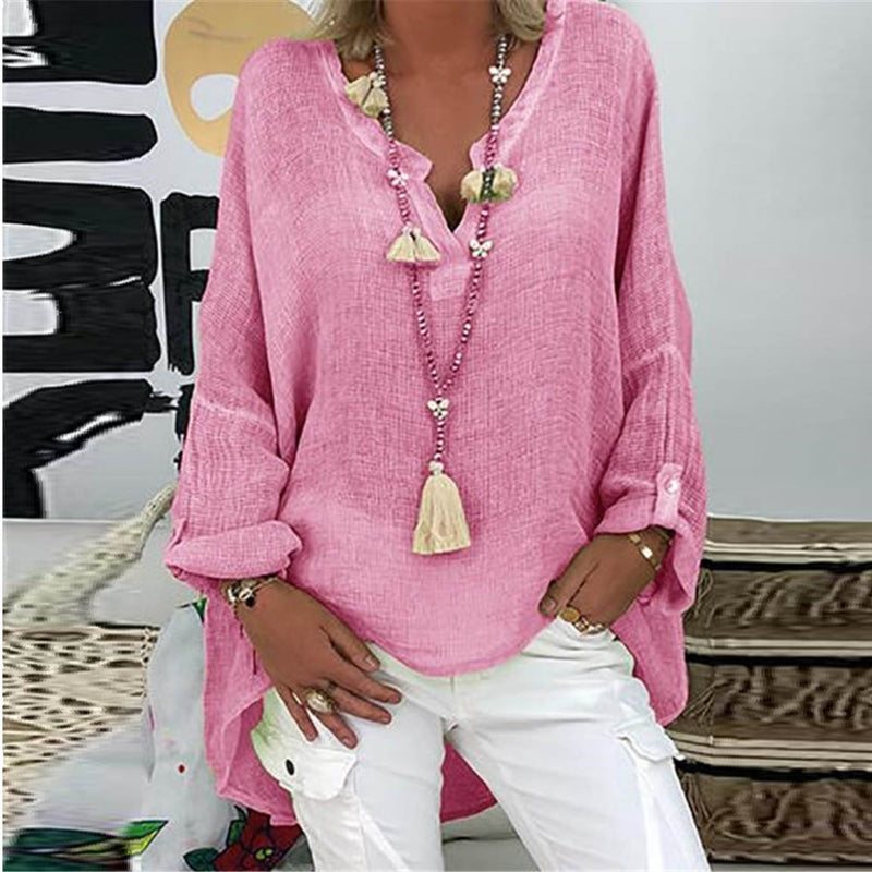 Stylish women's linen blouse – Elodie-Pink-S-State of Style