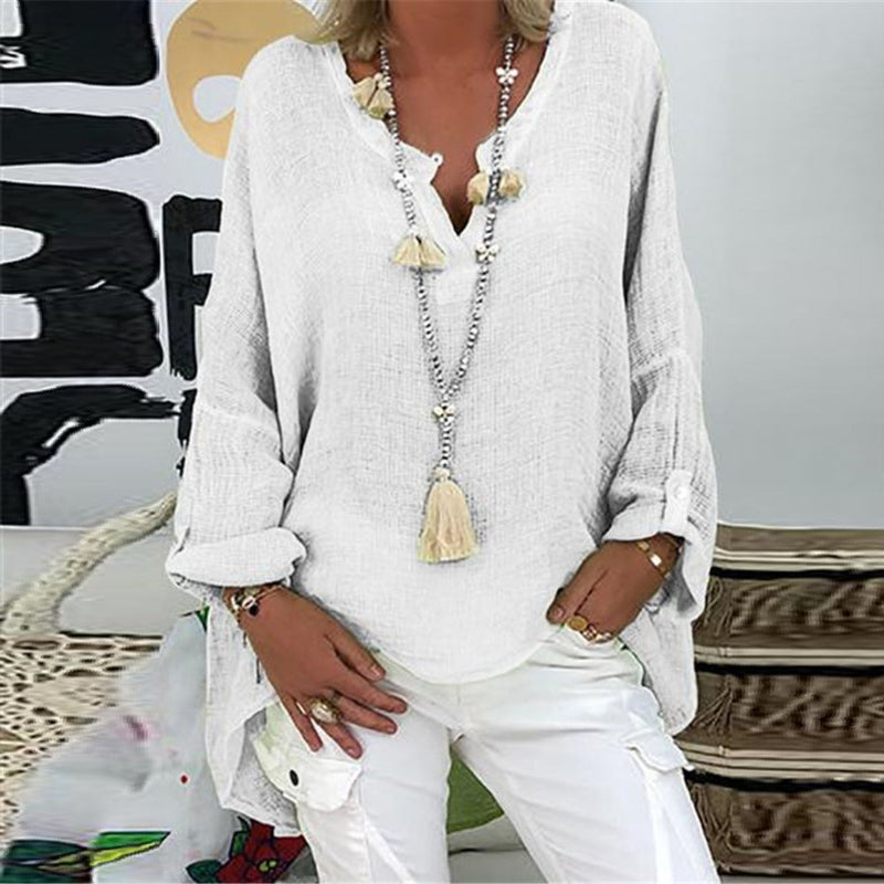 Stylish women's linen blouse – Elodie-White-S-State of Style
