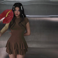 Stylish women's mini dress with peplum and round neckline – Nayeli-M-State of Style