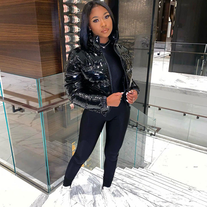 Stylish Women's Puffer Jacket | Warm Bomber Coat-Black-S-State of Style
