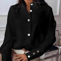 Stylish women's shirt with button placket & classic collar – Norea-Black-S-State of Style