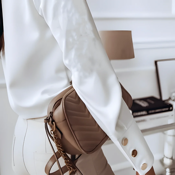 Stylish women's shirt with button placket & classic collar – Norea-White-S-State of Style