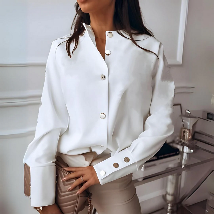 Stylish women's shirt with button placket & classic collar – Norea-White-S-State of Style
