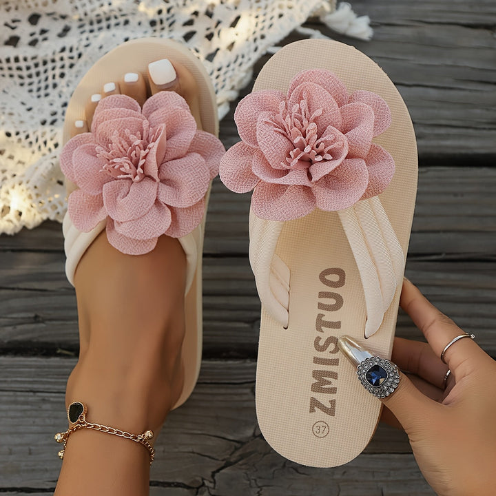 Stylish women's slippers with floral detail for summer - FlowerStep-Beige-3-State of Style