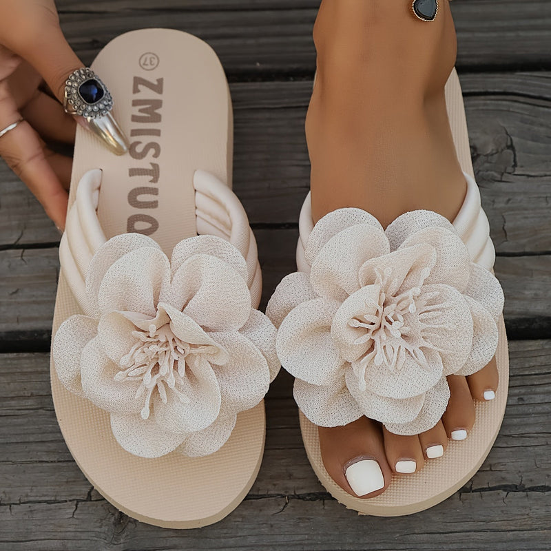 Stylish women's slippers with floral detail for summer - FlowerStep-Beige-3-State of Style