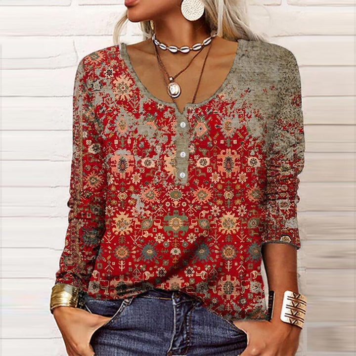 Stylish Women's Sweater with Aztec Pattern - Elise-Red-S-State of Style
