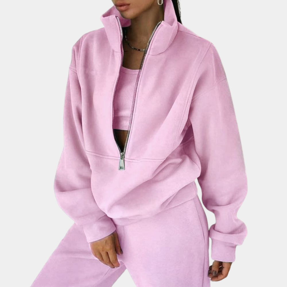 Stylish women's tracksuit with a pullover and zip - Rihanna-Pink-S-State of Style