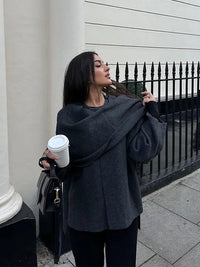 Stylish Women's Winter Poncho – Ella-Dark Blue-S-State of Style