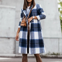 Stylish Wool Checkered Coat for Women - Margot-Blue-White-S-State of Style