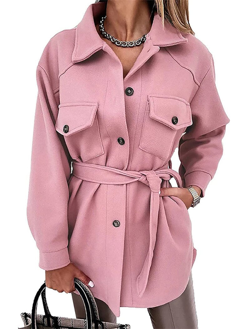 Stylish Wool-Look Jacket for Women - Sophie-Pink-S-State of Style