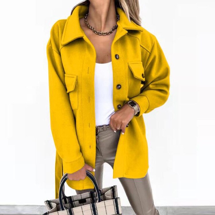Stylish Wool-Look Jacket for Women - Sophie-Yellow-S-State of Style