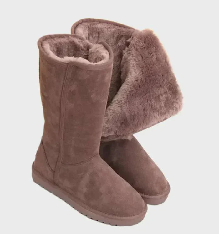 Suede Sheepskin Women's Boots - Sofia-Brown-5-State of Style