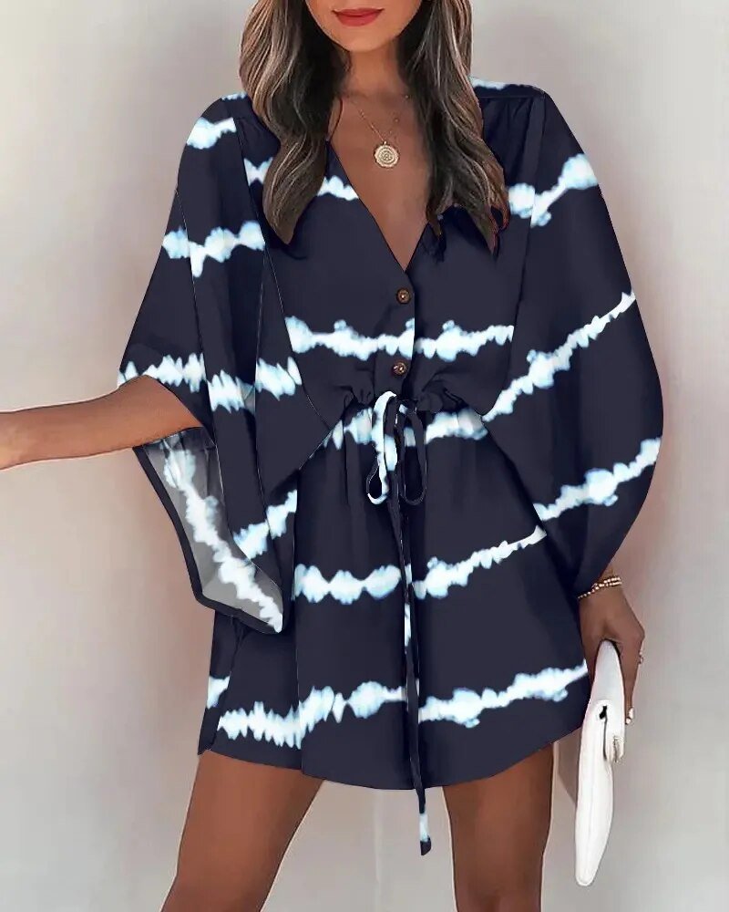 Summer dress with V-neck and ruffle sleeves – Amira-B-S-State of Style