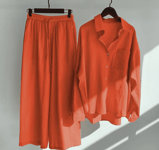 Summer Linen Set | Primavera Bella Casual Outfit-Orange-S-State of Style