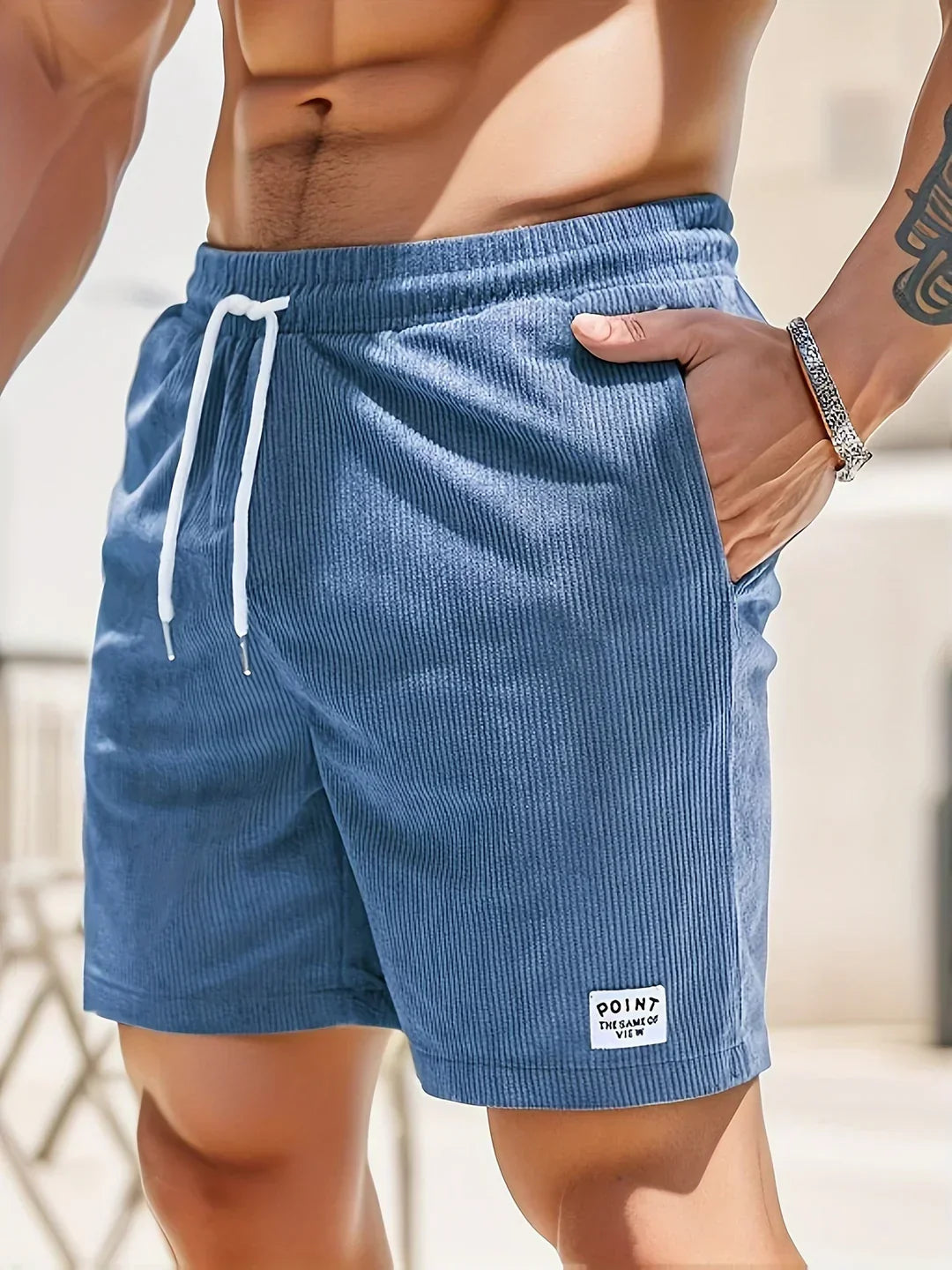 Summer shorts with stripes for men – Tarek-Dark cyan-S-State of Style