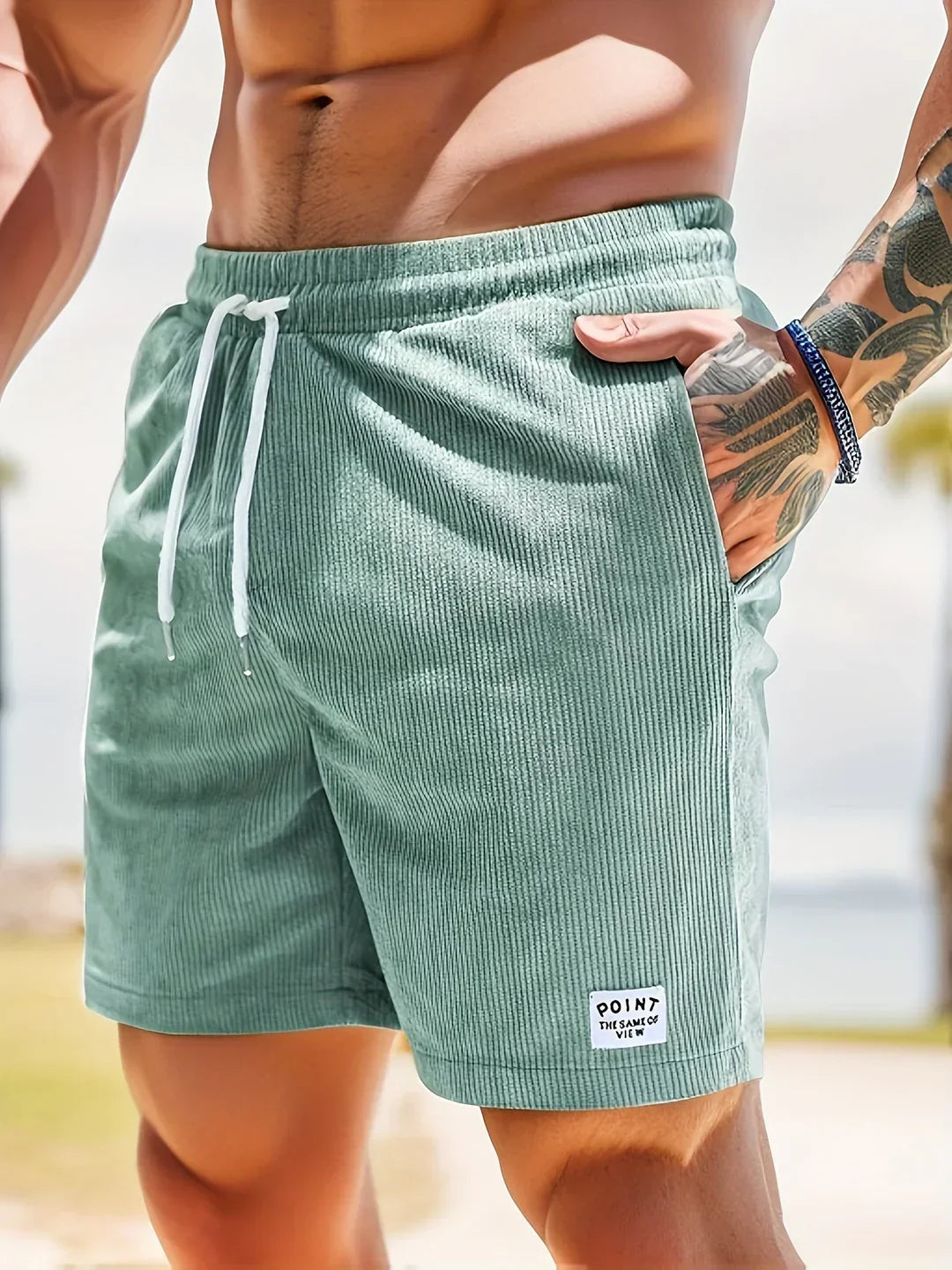 Summer shorts with stripes for men – Tarek-Light green-S-State of Style