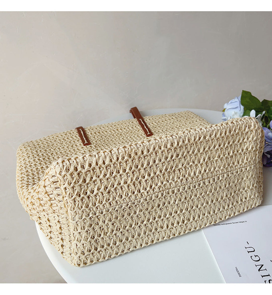 SummerBreeze Tote - Woven Rattan Bag with Leather Straps-Brown-State of Style
