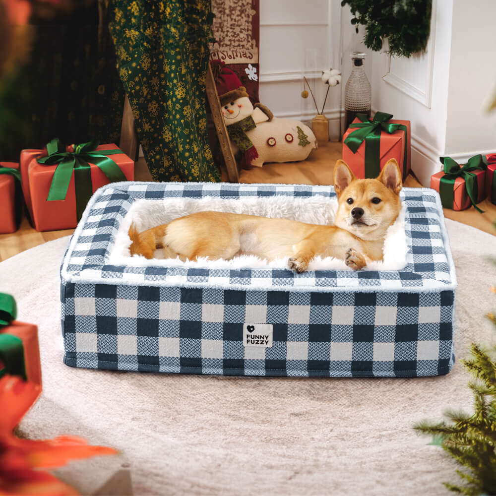 Super soft Checked Dog Bed - Scottish Snuggle Bed-Blue-M-State of Style