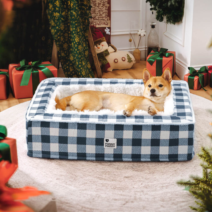 Super soft Checked Dog Bed - Scottish Snuggle Bed-Blue-M-State of Style