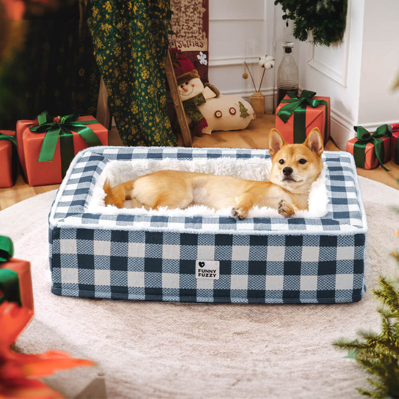 Super soft Checked Dog Bed - Scottish Snuggle Bed-Blue-M-State of Style