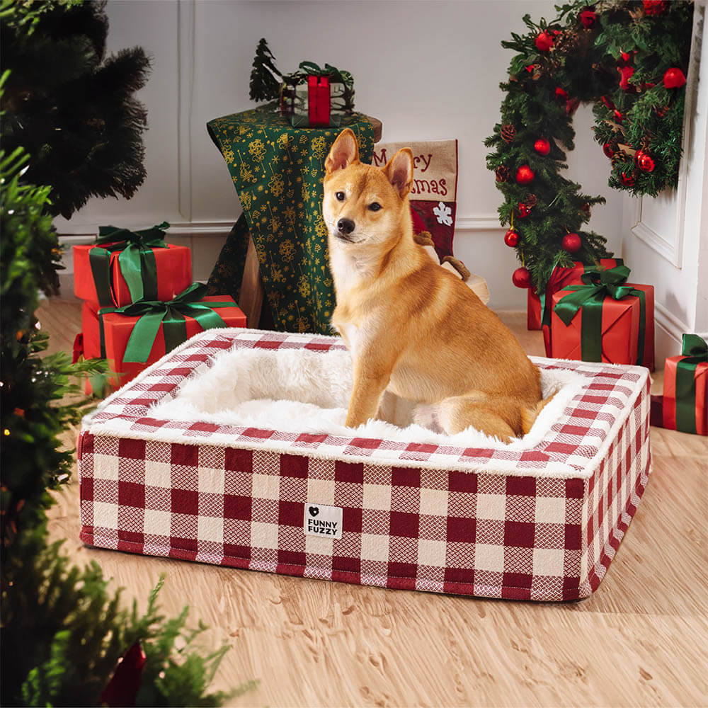 Super soft Checked Dog Bed - Scottish Snuggle Bed-Red-M-State of Style