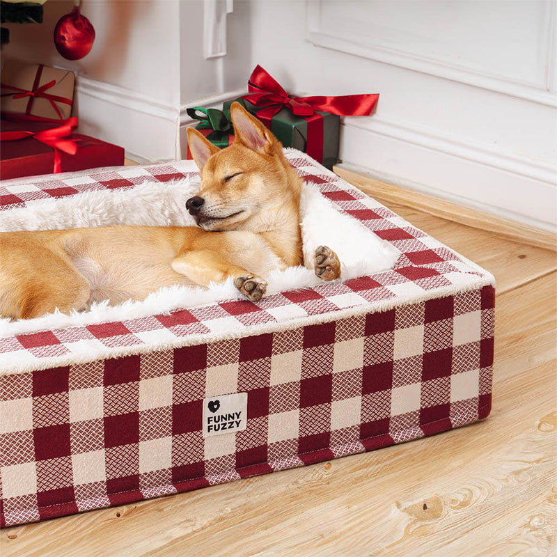 Super soft Checked Dog Bed - Scottish Snuggle Bed-Red-M-State of Style